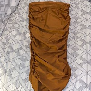 Copper High Waisted Midi Skirt